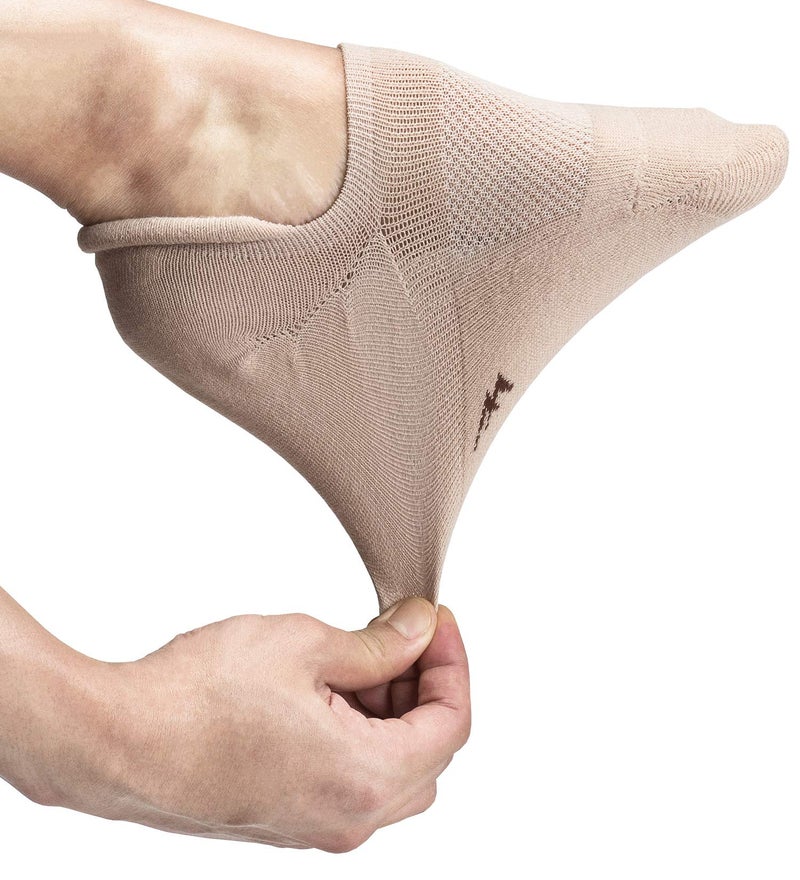 Pro Mountain Wide Toe Box No Show Running Socks For Health Women Arch Support Athletic Workout Gym Heel Tab Size S Beige 6 Pairs Instep Mesh US Women Shoes 6-8 - Image 1